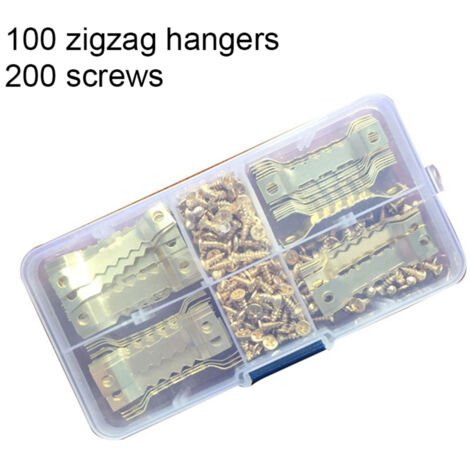 Lot de 100 attaches en dents de scie pour cadres photo, fixation par double trou de 40 mm, avec 200 vis dorées.-AquaForge