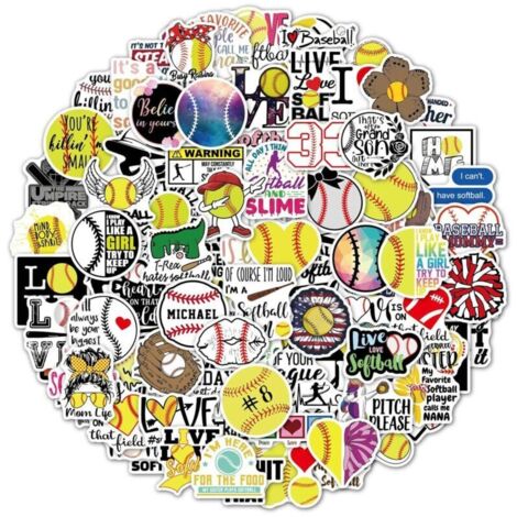 Lot de 100 Autocollants Football,Softball Stickers Aesthetic,Autocollants pour Scrapbooking,Téléphone Stickers Ordinateur Portable,Journaling Autocollant Valise Voyage,Autocollant Imperméable