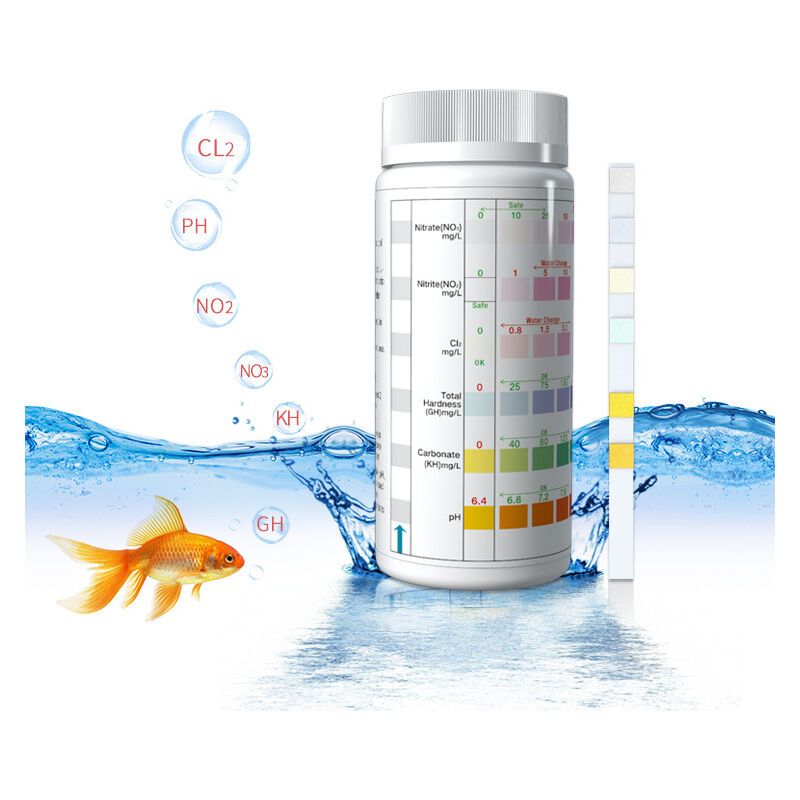 Lot de 100 bandelettes de test 6 en 1 pour aquarium, test du pH nitrite, nitrate, chlore, eau douce d'aquarium,blanc,11.4.53cm