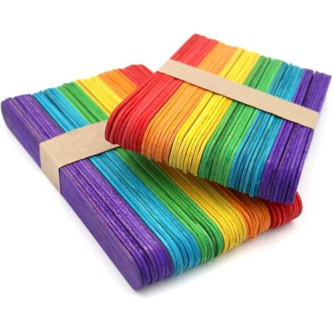 Lot de 100 bâtonnets de bois de couleurs assorties (15 x 1,6 cm) pour projets de bricolage et étiquettes pour plantes