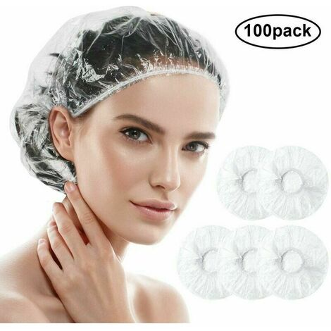 Lot de 100 bonnets de douche jetables pour femme, bonnet de douche imperméable, couvre-cheveux jetables pour la maison, l'hôtel, le spa, le salon de coiffure.