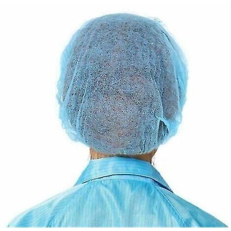 Lot de 100 bonnets de protection jetables pour cheveux, anti-poussière, élastiques et extensibles - Bleu