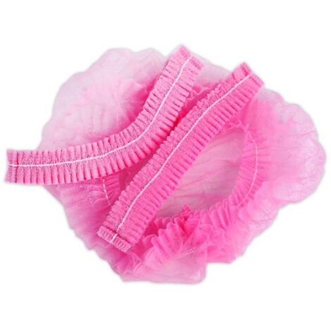 Lot de 100 bonnets de protection jetables pour cheveux, élastiques et anti-poussière - Rose