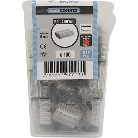 Lot de 100 bornes de connexion 5 fils 1 à 2,5mm² – Tenue au fil incandescent 960°C – Homologations NF, CE, UL – BLM