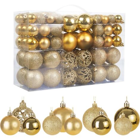 Lot de 100 boules de Noël dorées pour sapin de Noël, décorations scintillantes, opaques, brillantes, Ø 3, 4 et 6 cm