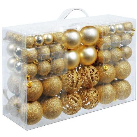 Lot de 100 boules de Noël en plastique robuste pour décoration d'intérieur et d'extérieur - Or