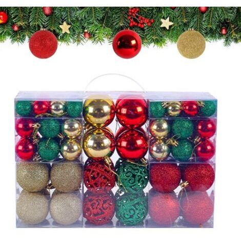 Lot de 100 boules de Noël en plastique robuste pour décoration d'intérieur et d'extérieur - Or, rouge et vert