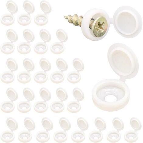 Lot de 100 cache-vis en plastique de 1.35 cm, caches décoratifs à clipser pour vis M4, blanc