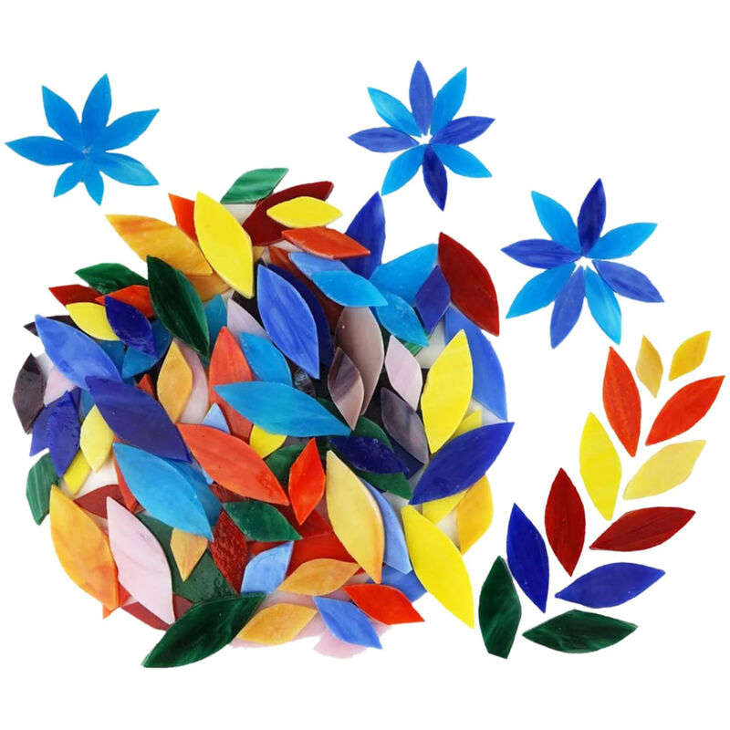 Lot de 100 carreaux de mosaïque pour loisirs créatifs, fournitures en verre coloré, motifs de pétales et de feuilles, pour la décoration intérieure