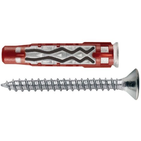 Lot de 100 chevilles Elematic Bluefix/Va Cheville bi-matie're 6x35 mm comple'te avec vis a' tete fraise'e plate