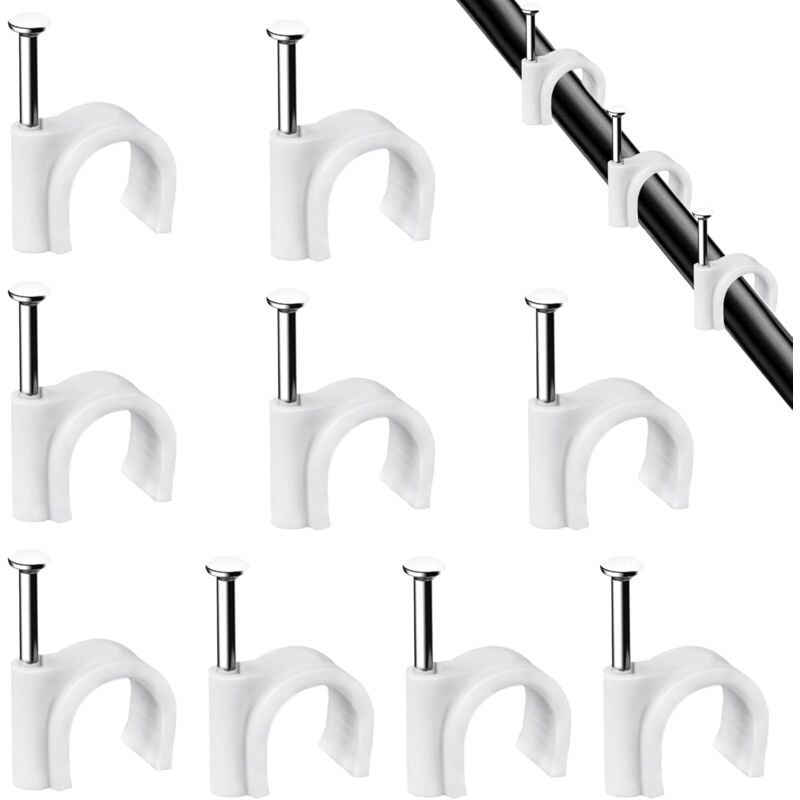 Lot de 100 clips de câble ronds blancs solides et durables - 7 mm