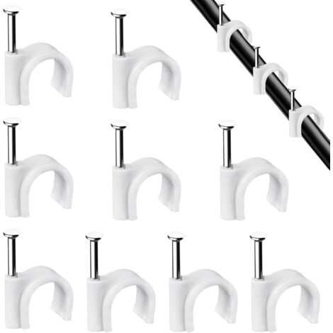 Lot de 100 clips de câble ronds blancs solides et durables - 7 mm