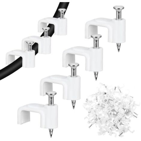 Lot de 100 clips muraux blancs 8 mm avec clous en acier pour câble Ethernet (8 mm) - 8mm