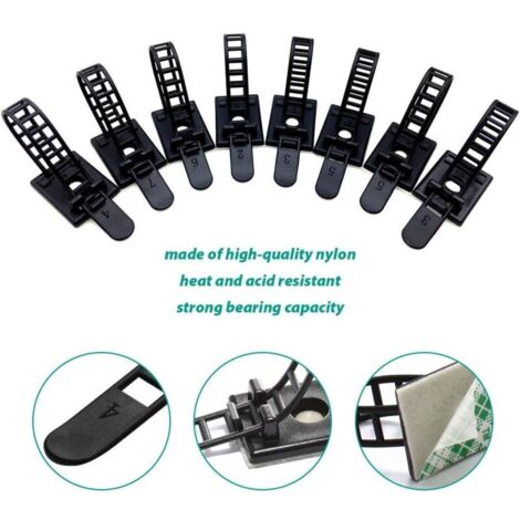 Lot de 100 clips pour câbles adhésifs avec vis en option - Attaches de gestion des câbles réglables et réutilisables - Serre-câbles