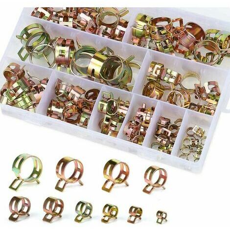 Lot de 100 Clips Ressort Tuyau Collier Serrage Durite Essence， avec Boîte de Rangement (Taille 6-22 mm).