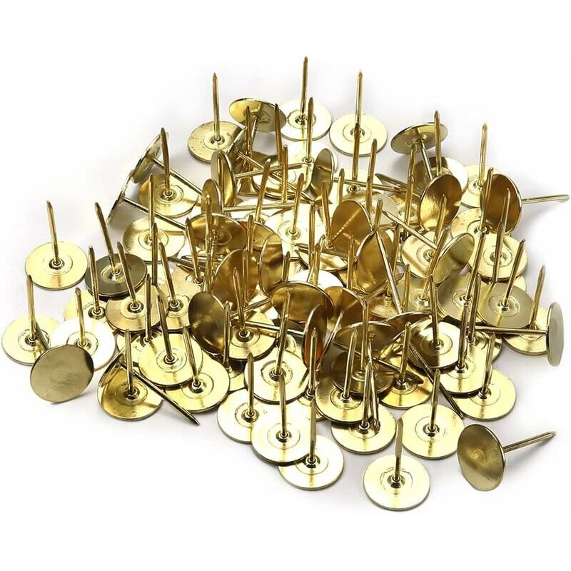 Lot de 100 clous de tapissier 1,9 x 3 cm pour décoration de meubles, canapé, tête de lit Doré,