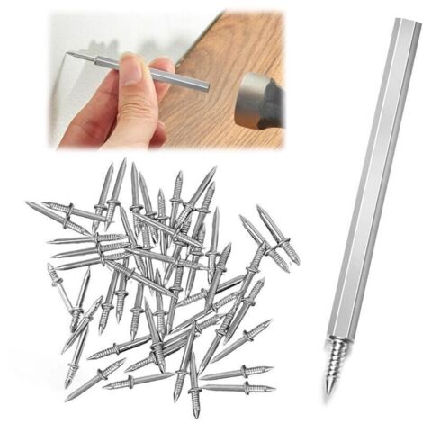Lot de 100 clous sans couture à double tête pour plinthes,avec un outil de manchon spécifique aux ongles, pour la décoration intérieure