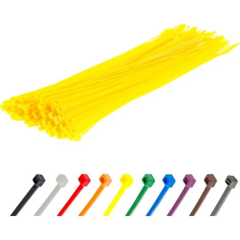 lot de 100 collier de serrage, nylon résistant aux uv, 300 mm x 4,8 mm, jaune, pour câblage extérieur et bricolage