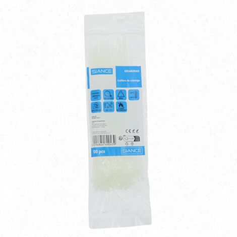 Lot de 100 colliers de câble 2.5 x 200mm Blanc - SIANCE
