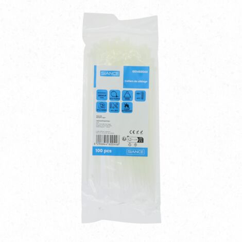 Lot de 100 colliers de câble 3.6 x 200mm Blanc - SIANCE