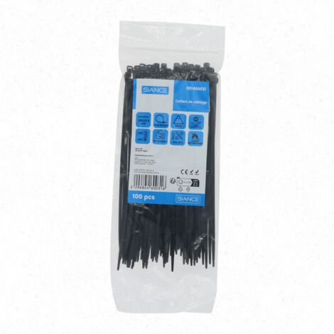 Lot de 100 colliers de câble 3.6 x 200mm Noir - SIANCE