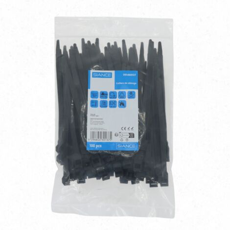 Lot de 100 colliers de câble à double tête de serrage 9 x 180mm Noir - SIANCE
