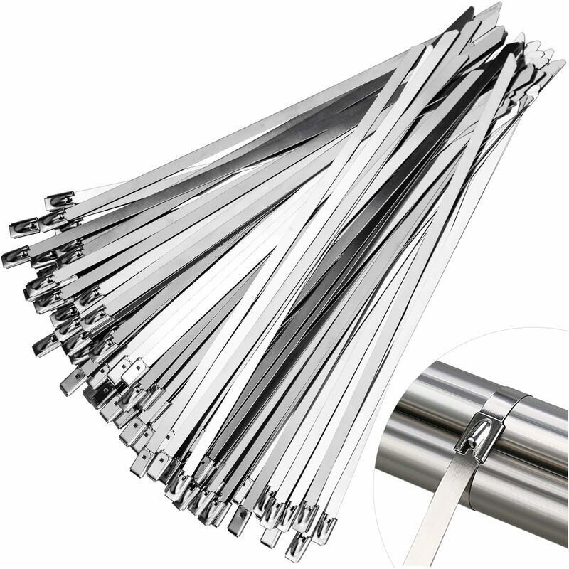Lot de 100 Colliers de Serrage inox - 200 x 4.6 mm - Attache Câble Autobloquant Bandage de Serrage pour Maison Bureau Garage Atelier