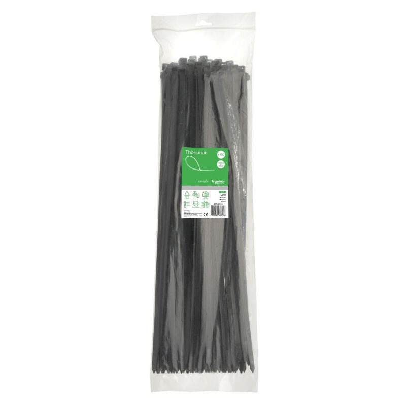 Collier serre-cable noir 550x8.8mm (blister de 100) pour fixation de fils et cables ø 163mm max PA6.6 anti-UV Thorsman