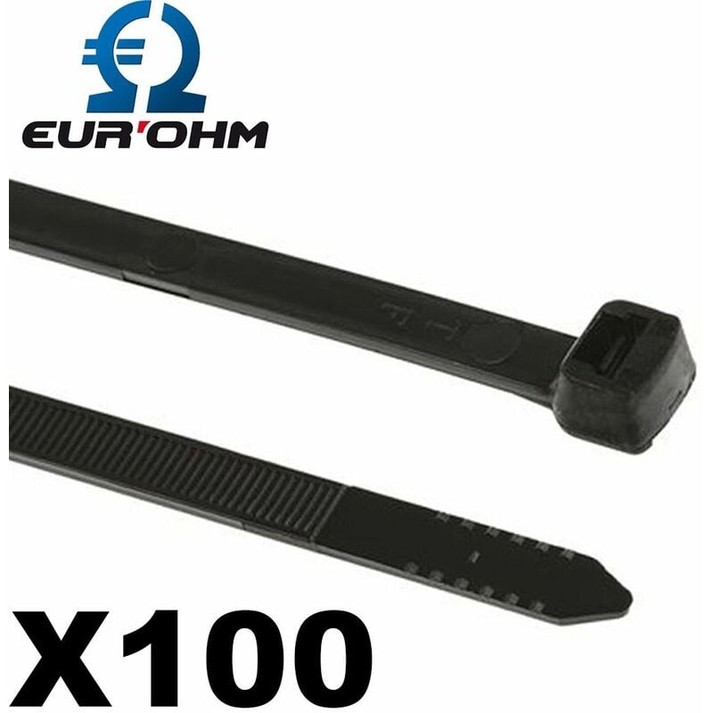 Eur Ohm - Collier attache câble électrique noir en polyamide 100 pièces - 2,5x10mm - 80N- Noir