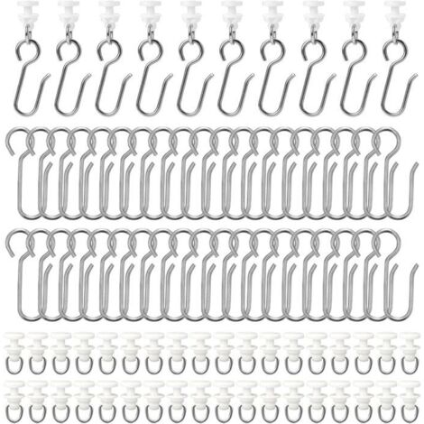 Lot de 100 Crochet de Rideau Rail Set,50 Pièces Crochets en Métal avec 50 Pièces Crochet Rideau Rail Glisseur,Patins à Rideaux