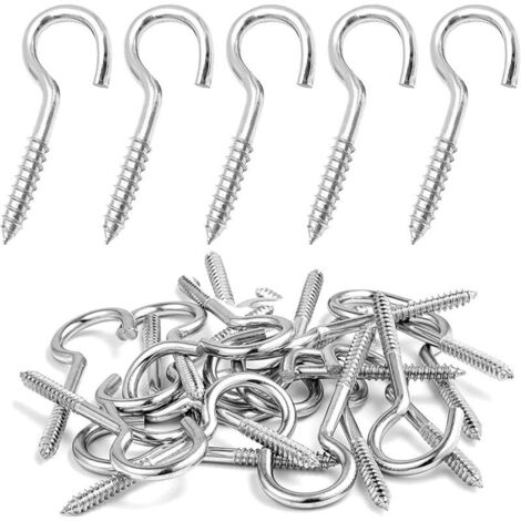 Lot de 100 crochets à visser en acier inoxydable - Crochets de plafond - Crochets à visser robustes (M2-32 mm)