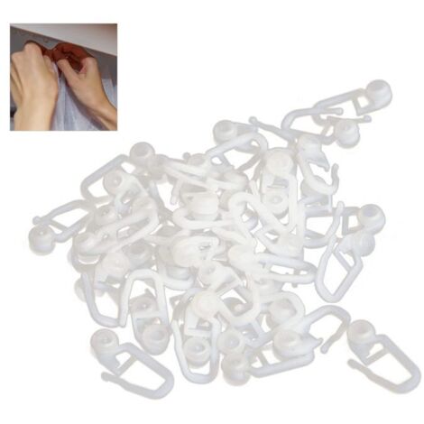 Lot de 100 crochets de rail de rideau en plastique universels pour rideaux