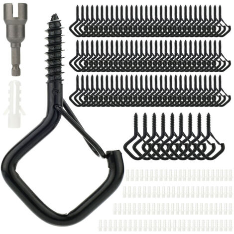Lot de 100 crochets de suspension avec boucle de sécurité, crochets à vis résistants au vent pour suspendre guirlandes lumineuses extérieures, plantes suspendues, décorations de Noël et éclairage de t