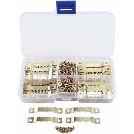 Lot de 100 crochets en dents de scie pour cadres photo, toiles et mandalas, avec 200 vis.