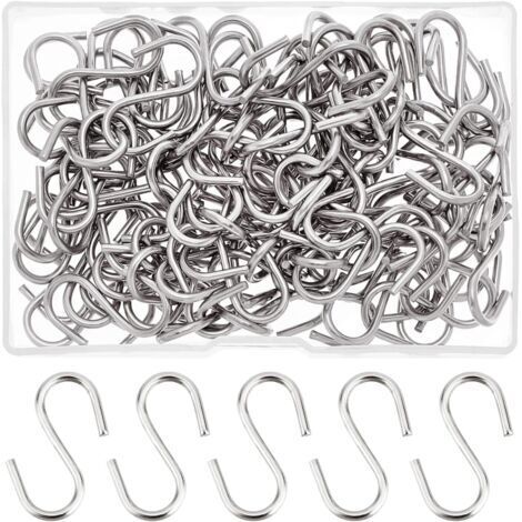 Lot de 100 crochets en S en acier inoxydable 304, petits crochets en S en métal, crochets de suspension pour suspendre de petits objets, clés, bijoux, sacs légers, 29 x 2 mm
