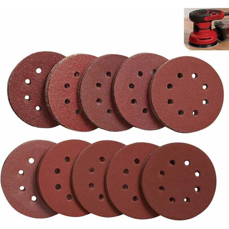 Choyclit Lot De 100 Disque De Ponçage Papier Abrasif 125 Mm, Papier De Verre à Fixation En Nylonpour Ponceuse Excentrique Disques Abrasifs De