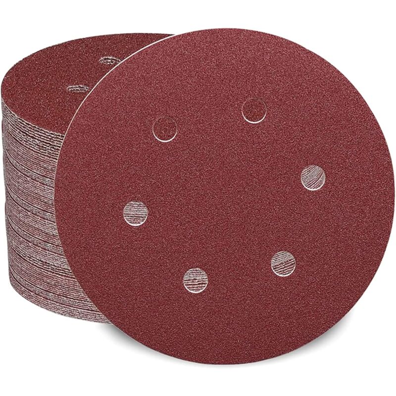 Lot de 100 Disque de Ponçage 150mm Grain 40/60/80/120/180/240/320/400/600/1000 Grains 6 trous Idéal pour Poncer/Polir/Dérouiller