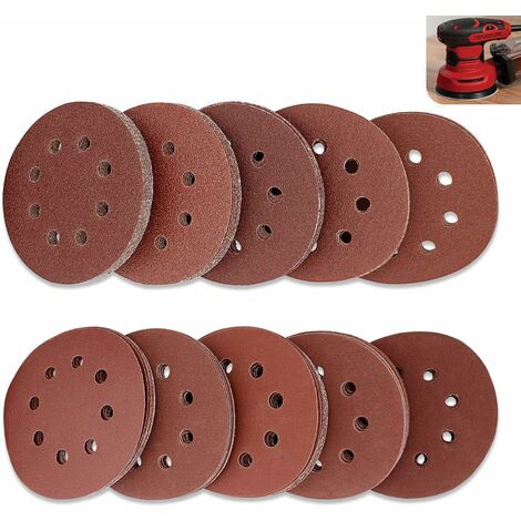 Lot de 100 Disque de Ponçage Papier Abrasif 125 mm, Papier de Verre à Fixation en Nylonpour Ponceuse Excentrique Disques Abrasifs de 40/60/80/100/120/180/240/320/400/800 (10 par taille)