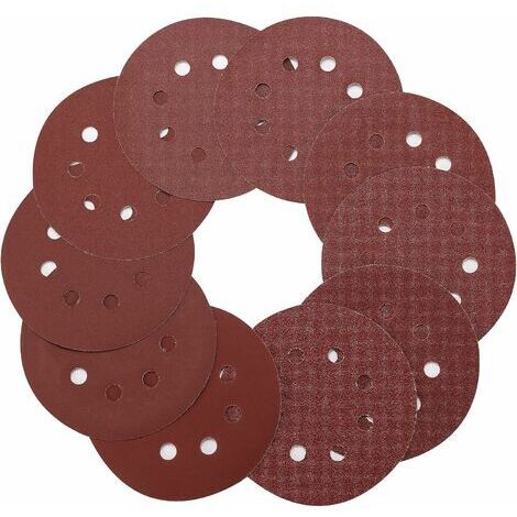 Lot de 100 disques abrasifs 125 mm – Assortiment grains 40/60/80/100/120/180/240/320/400/800 – 8 trous pour ponçage bois et métal