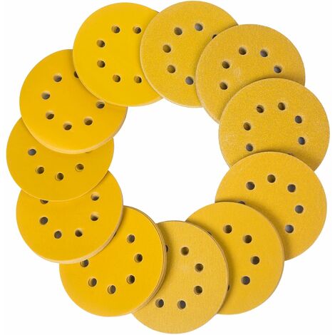 Lot de 100 Disques Abrasifs, 125 mm avec 60 80 120 150 220 Grains 8 Trous Assortis pour Ponceuse Orbitale Aléatoire