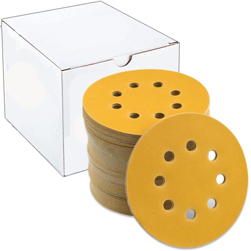 Aiperq - Lot de 100 disques abrasifs ø 125 mm grain avec 8 Trous Ronds Crochet et boucle pour ponceuse excentrique 5inch(P80)