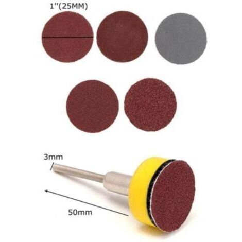 Lot de 100 disques abrasifs 25mm auto-adhésifs pour outils rotatifs - Papier verre grains 100, 180, 240, 1500, 3000 avec pad support polissage bois métal bijoux