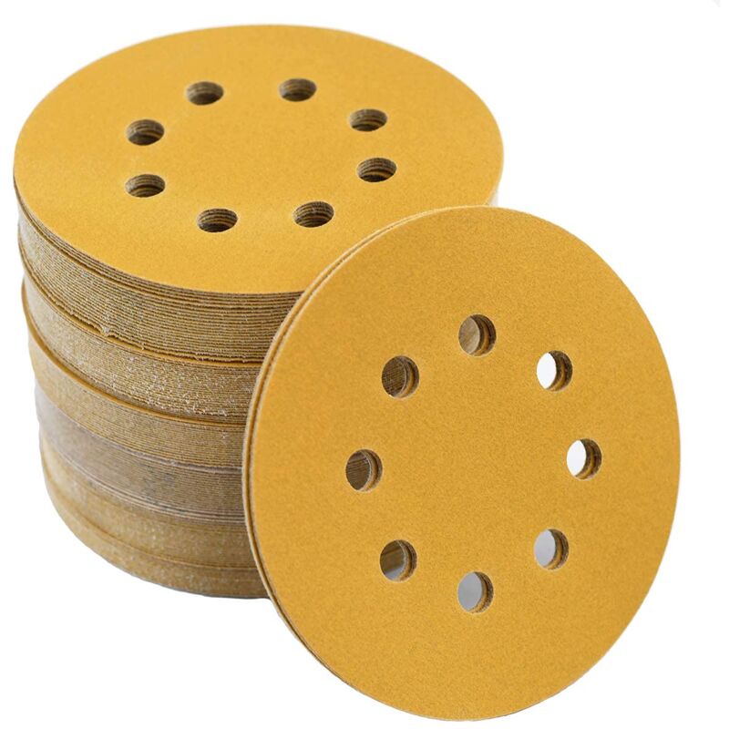 Lot de 100 Disques Abrasifs Auto-Agrippants 125 Mm - 8 Trous - pour Ponceuse Excentrique Ronde - Grain MéLangé pour Bois, MéTal et Peinture (P60-240)