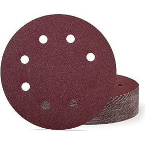 Lot de 100 disques abrasifs de 180 mm - Grain 120 - Papier abrasif de 180 mm - 8 trous - Pour ponceuse murale et de plafond