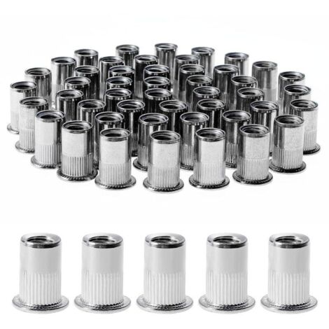 Lot de 100 écrous à rivets M8 en acier inoxydable – Filetage moleté pour fixation métal et plastique – Dimensions 14 mm x 18 mm