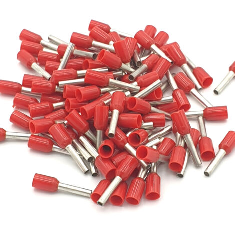 Lot de 100 embouts rouges 1 mm² – Borne à sertir terminale isolée en cuivre – Isolation vinyle – Température max 75 °C – Pepte