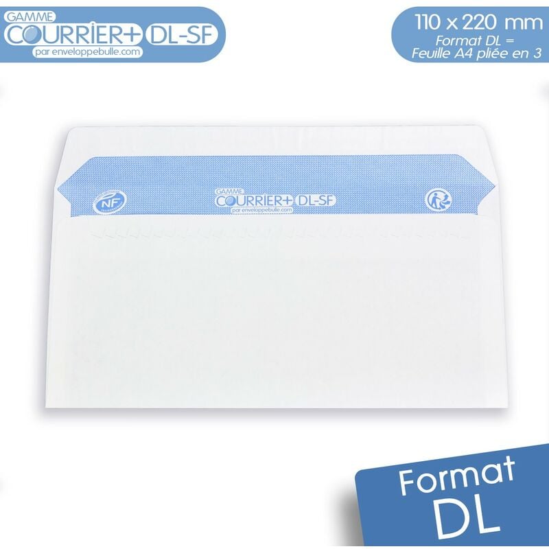 Lot de 1000 Enveloppes blanches dl - gamme Courrier+ (sans fenêtre)