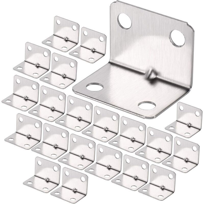 Lot de 100 équerres d'angle robustes en acier inoxydable à 90°, idéales pour la fixation de clôtures, tables et étagères en bois.