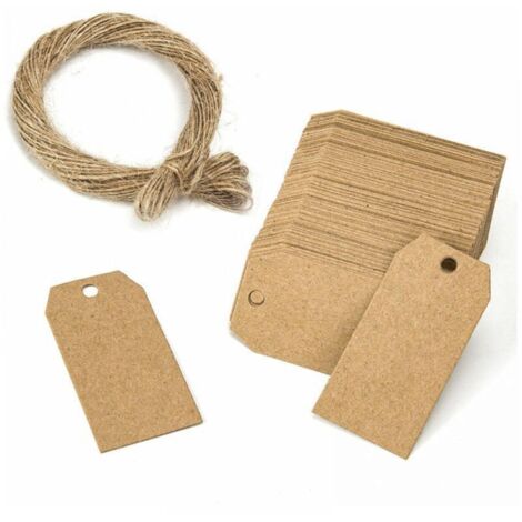 Lot de 100 étiquettes en papier kraft - Étiquettes à suspendre avec cordon en jute naturel de 20 m pour cadeaux, mariages, Saint-Valentin - 2.5 x 5 cm