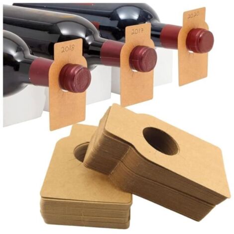 Lot de 100 étiquettes en papier kraft pour bouteille de vin, porte-bouteilles, porte-bouteilles, champagne, boissons (marron)
